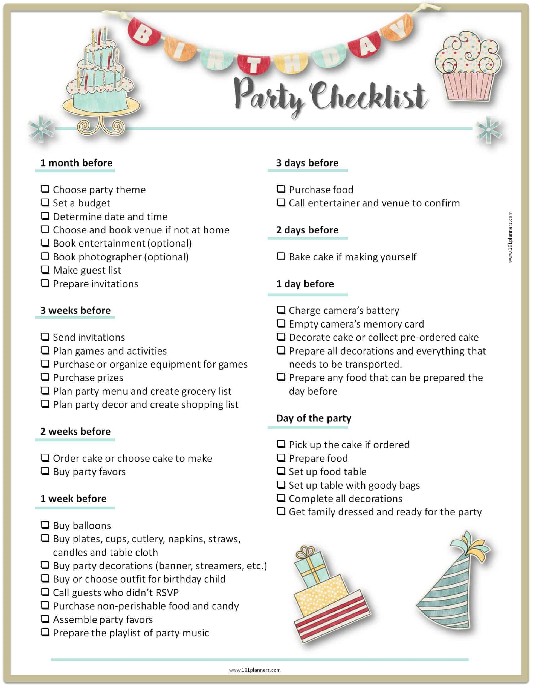 free printable party planner checklist