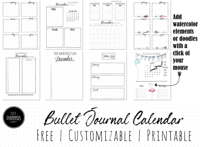 bullet journal mini calendar printable