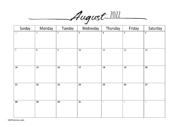 free printable august 2022 calendar instant download