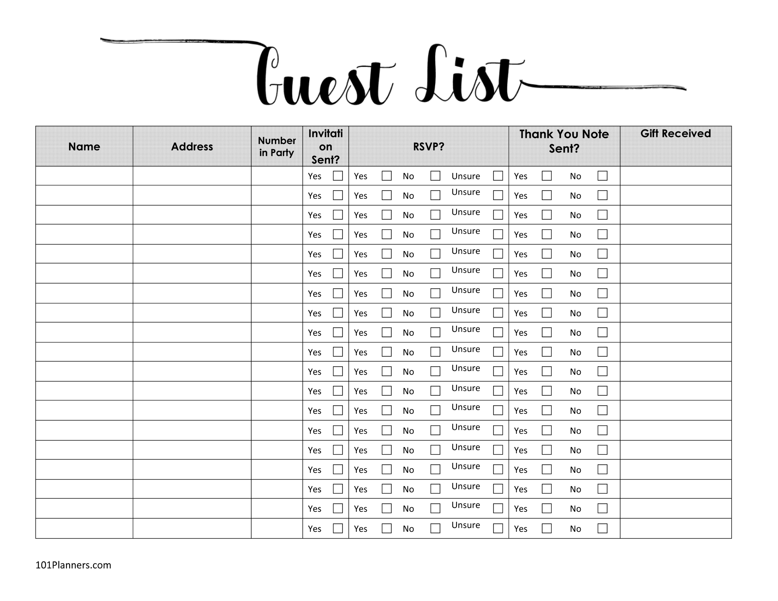 printable guest list planner
