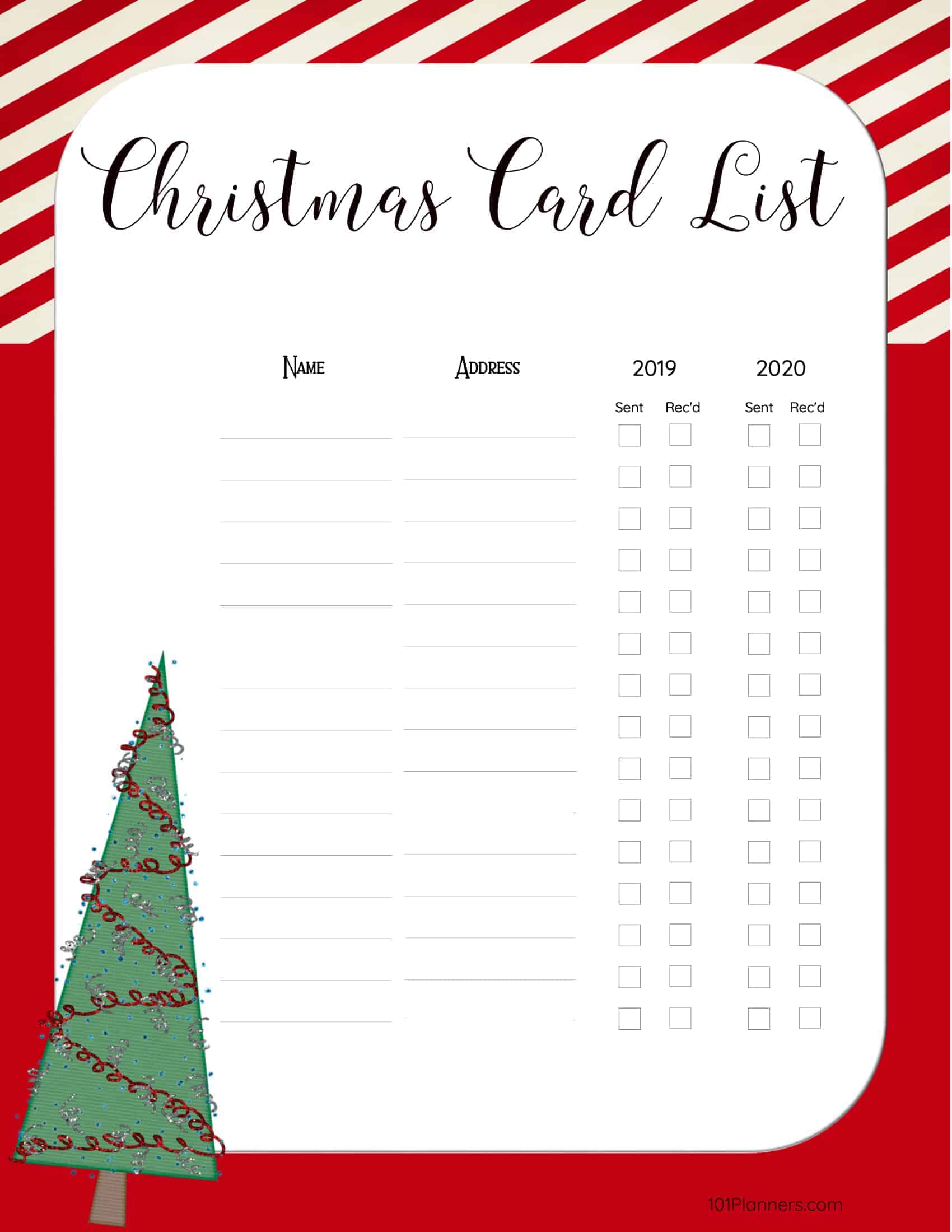 Free Printable Christmas Card List