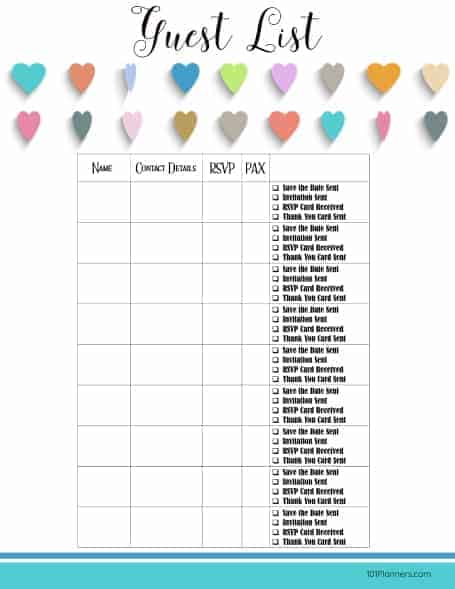 printable wedding planner guest list