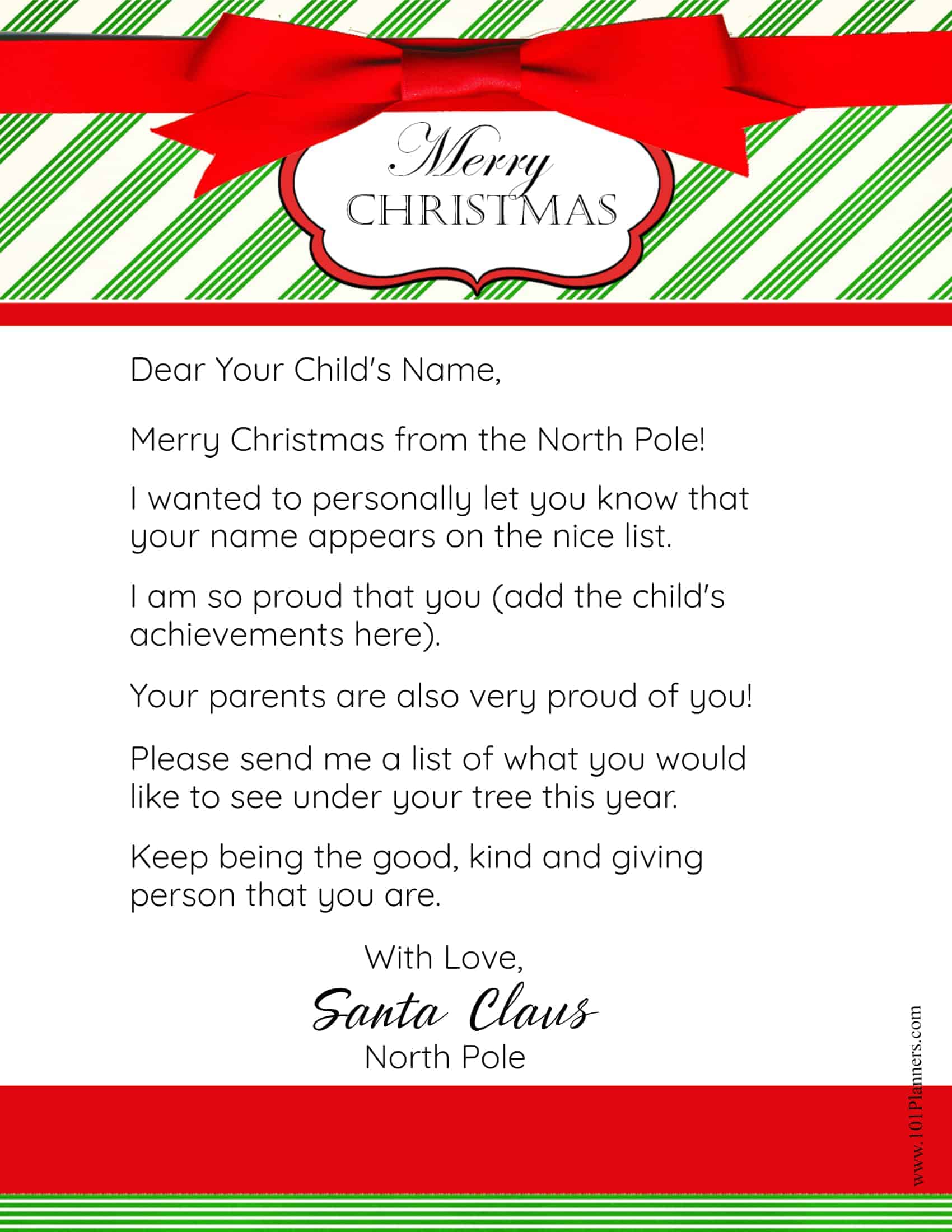 Free Printable Personalized Christmas Letters From Santa