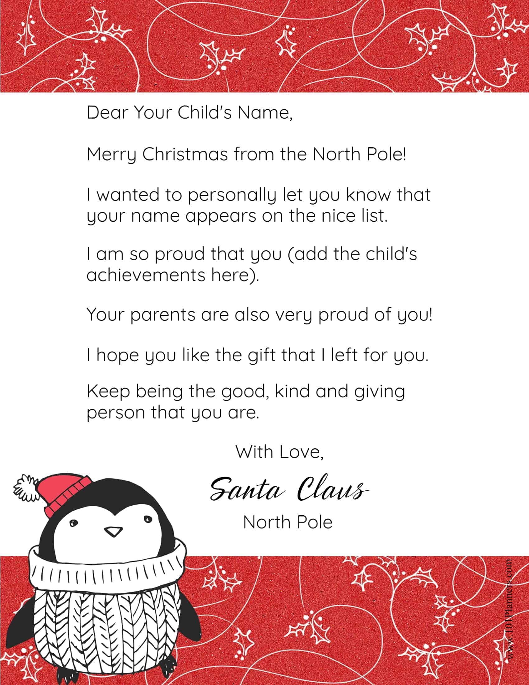 Printable Reply Letters From Santa Free