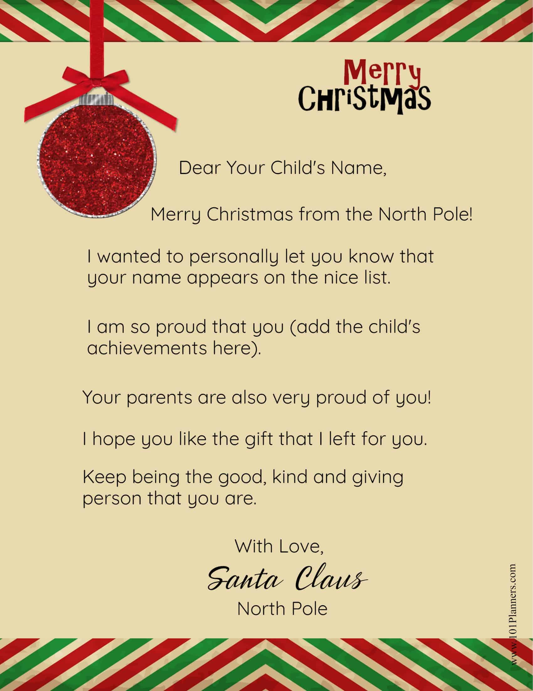Printable Letter From Santa Free