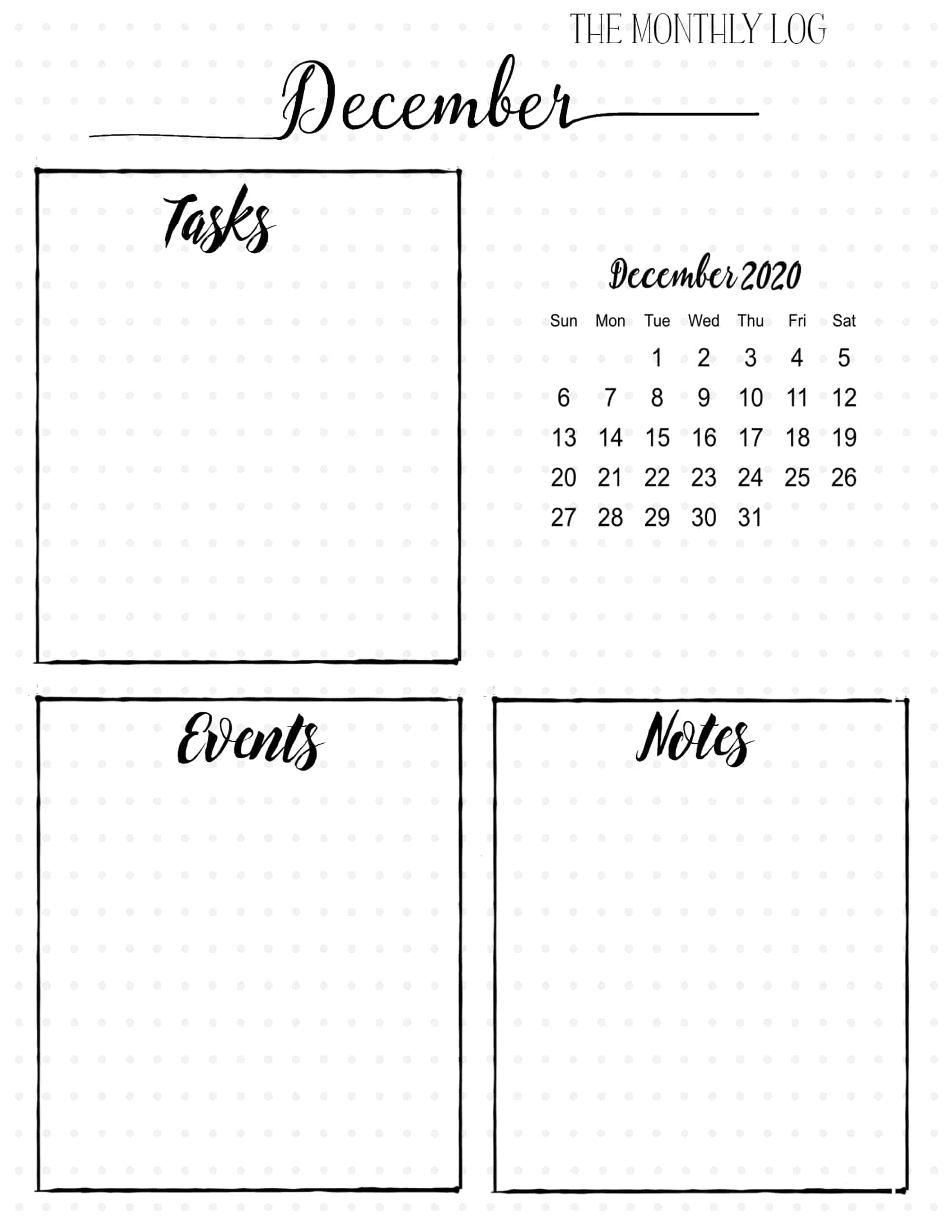 bullet journal mini calendar printable 2022