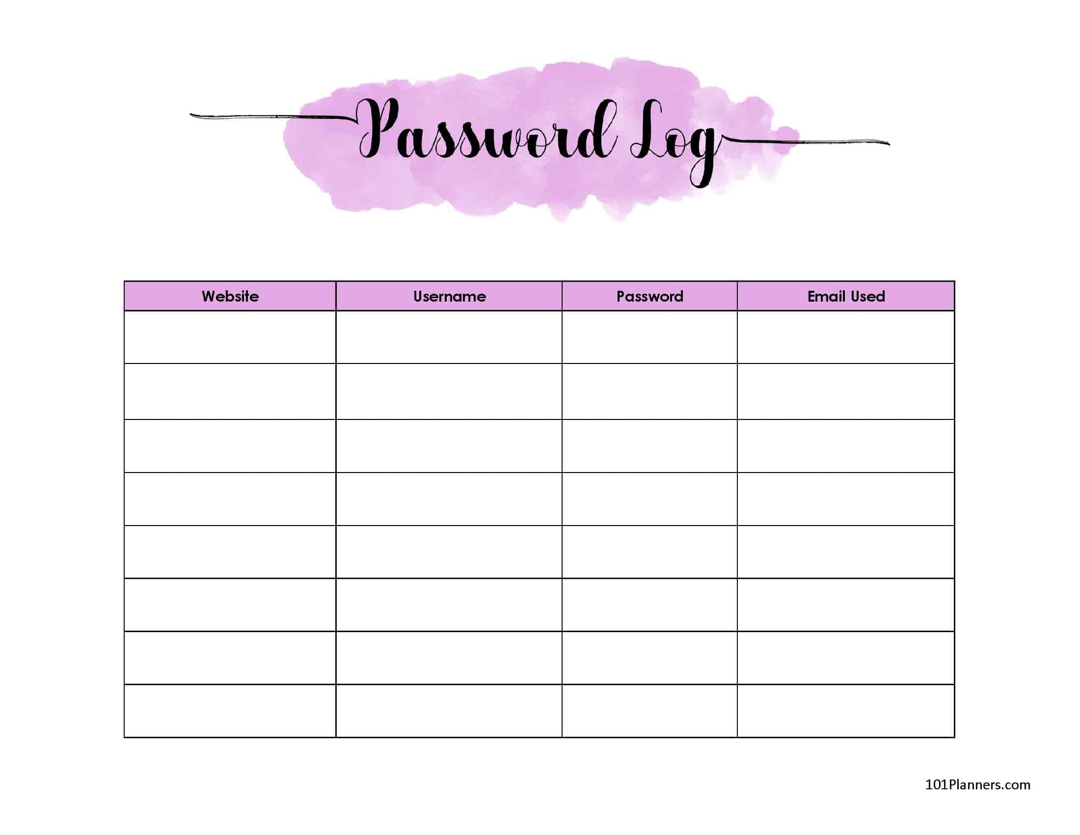 FREE Customizable Password Log | Many Templates are Available