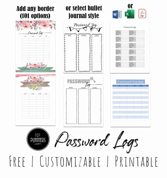 Password Logs & Trackers - 25 FREE Printables
