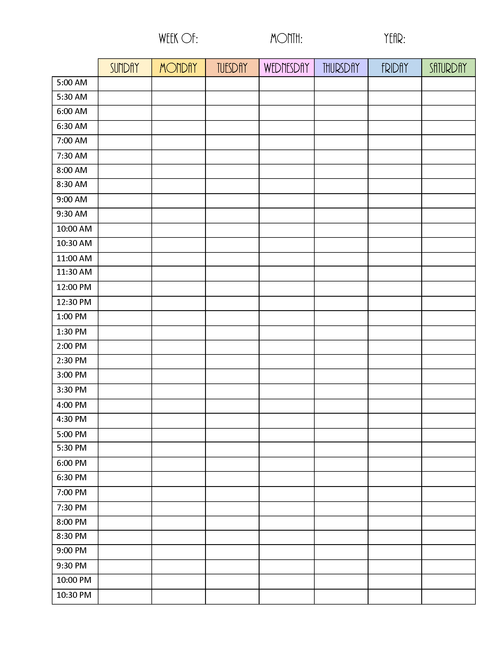 blank daily time schedule