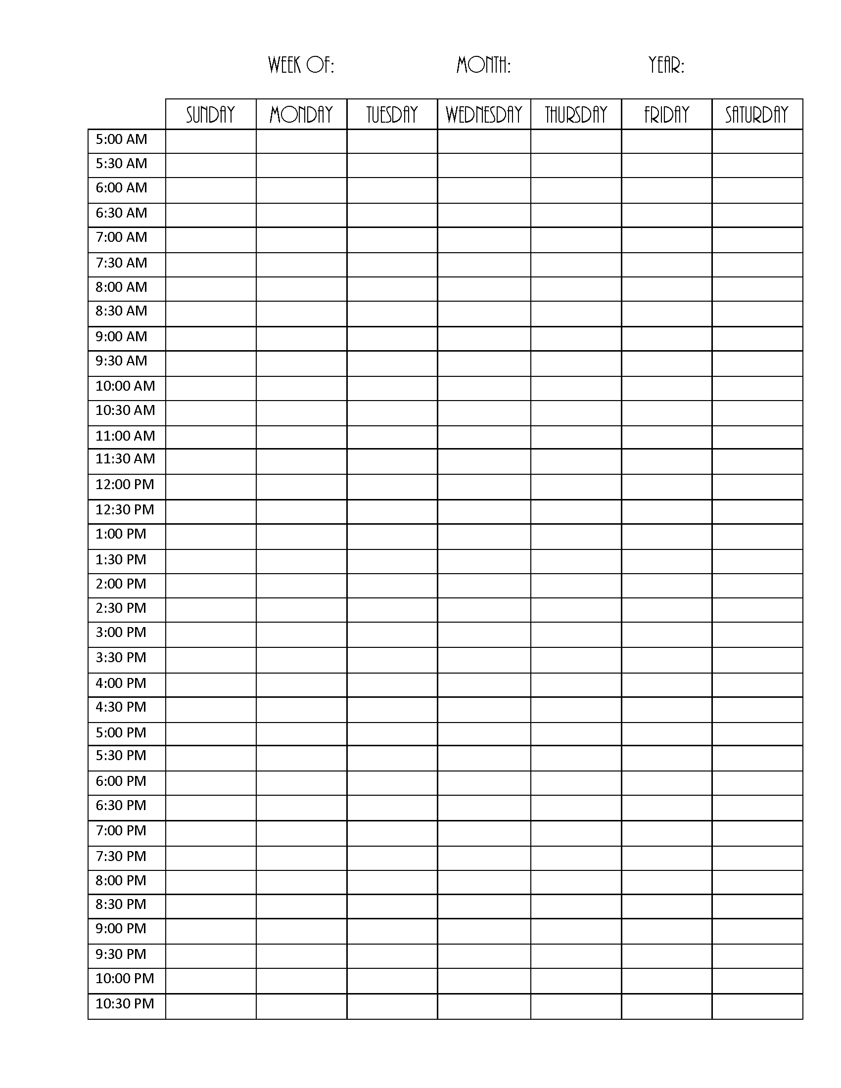 blank daily time schedule