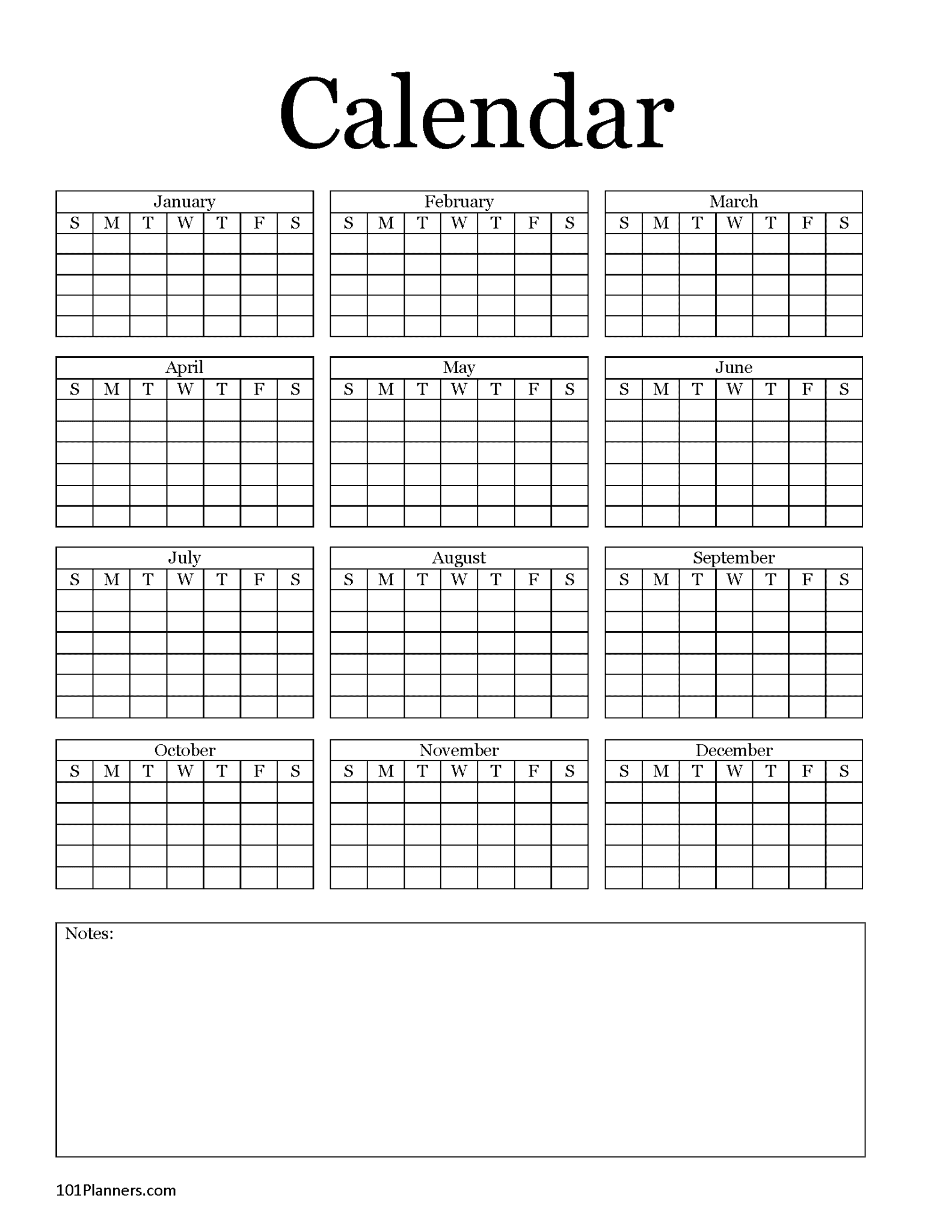 Blank Editable Calendar Customize and Print