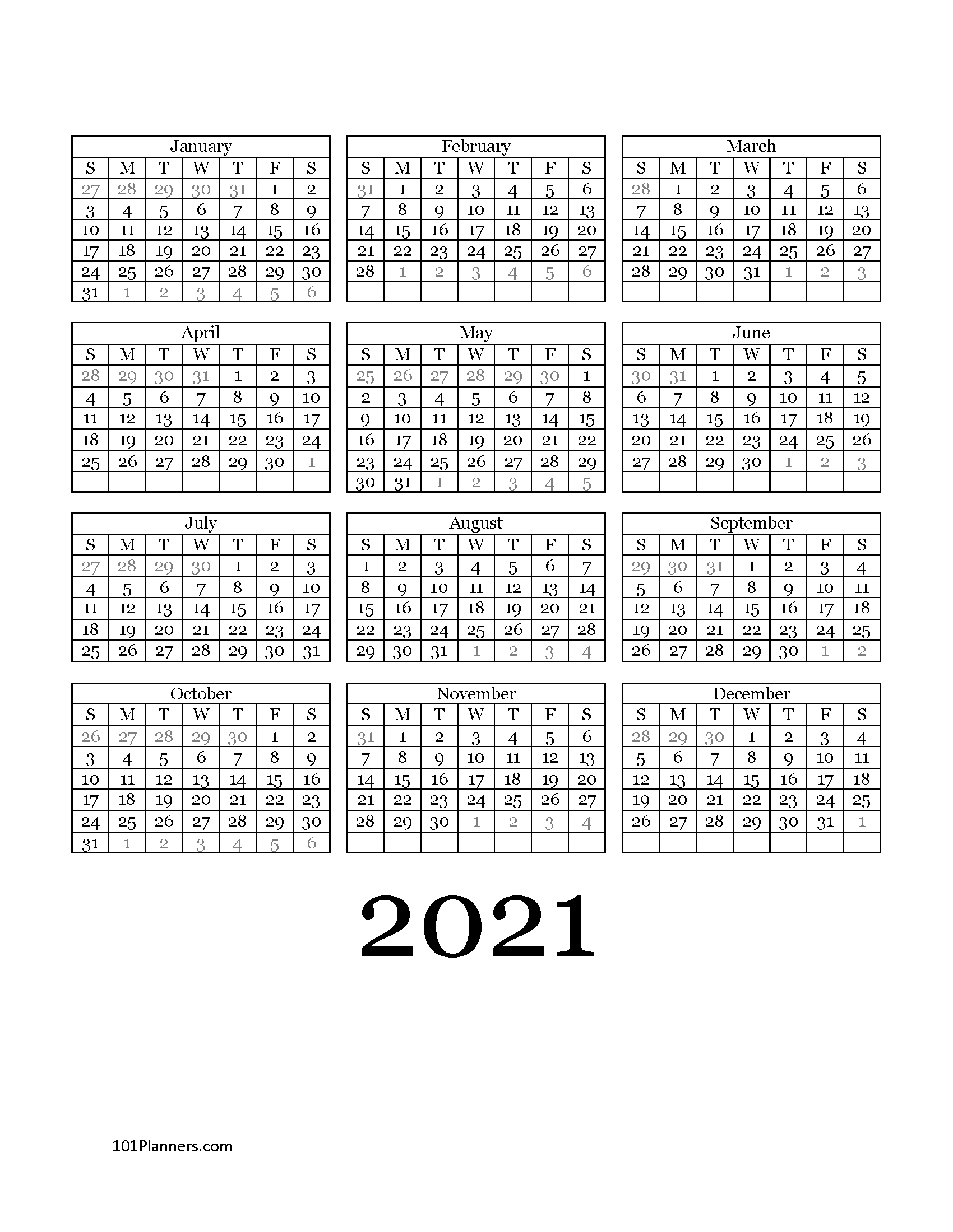 Printable 2021 Calendar Free Printable Net