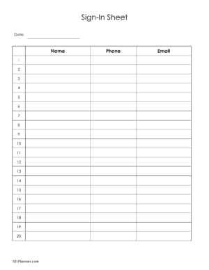 Sign Up Sheet | Sign In Sheet