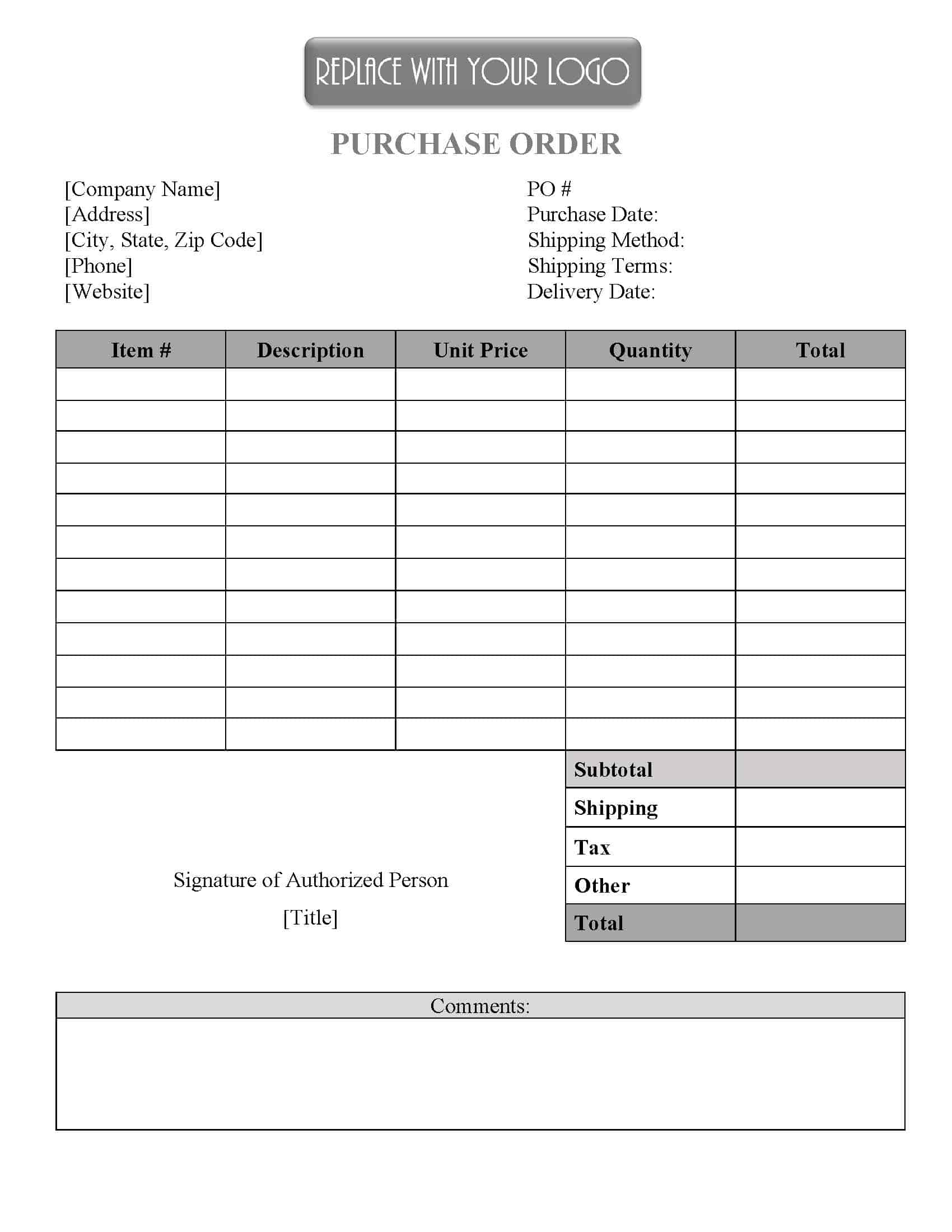 FREE Purchase Order Template Instant Download