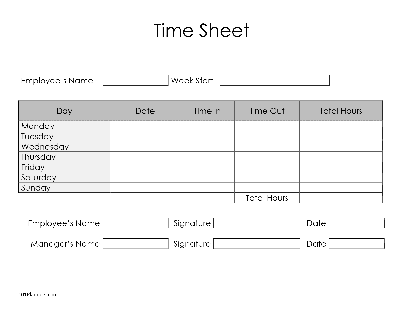 Printable Time Sheet