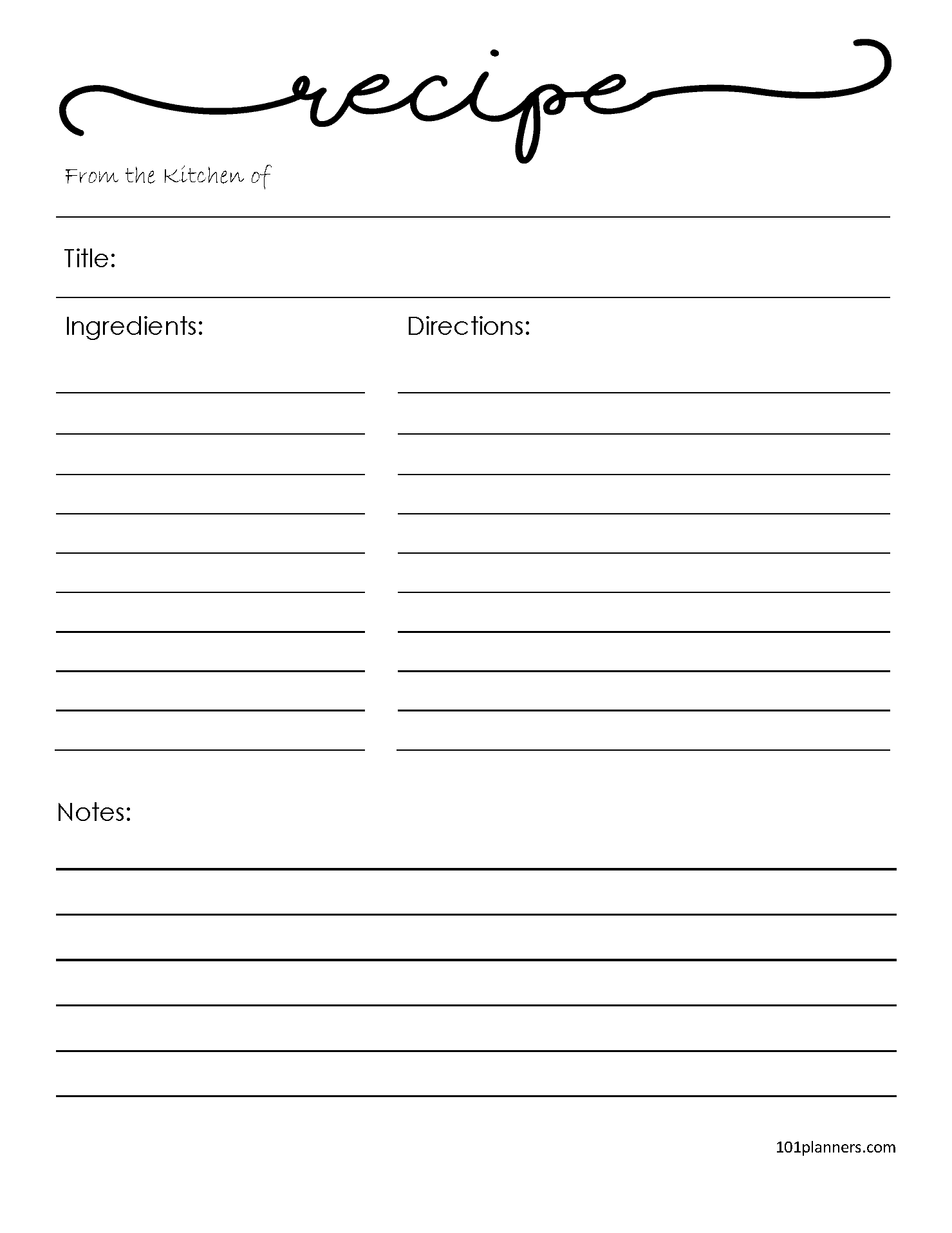 8 5 X 11 Recipe Template For Word