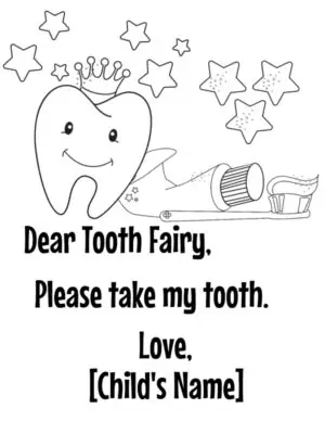 Tooth fairy coloring page 2