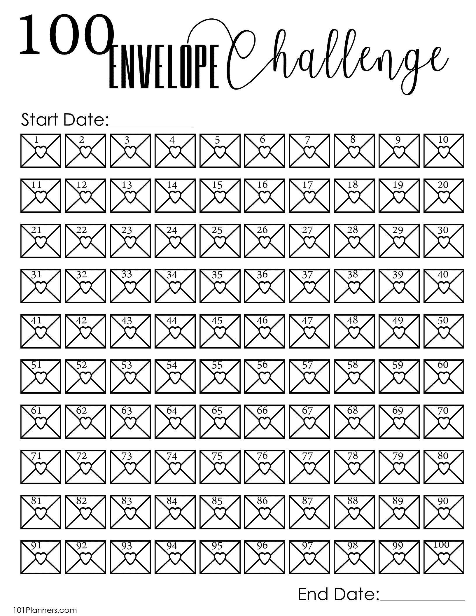 1 through 100 envelope challenge