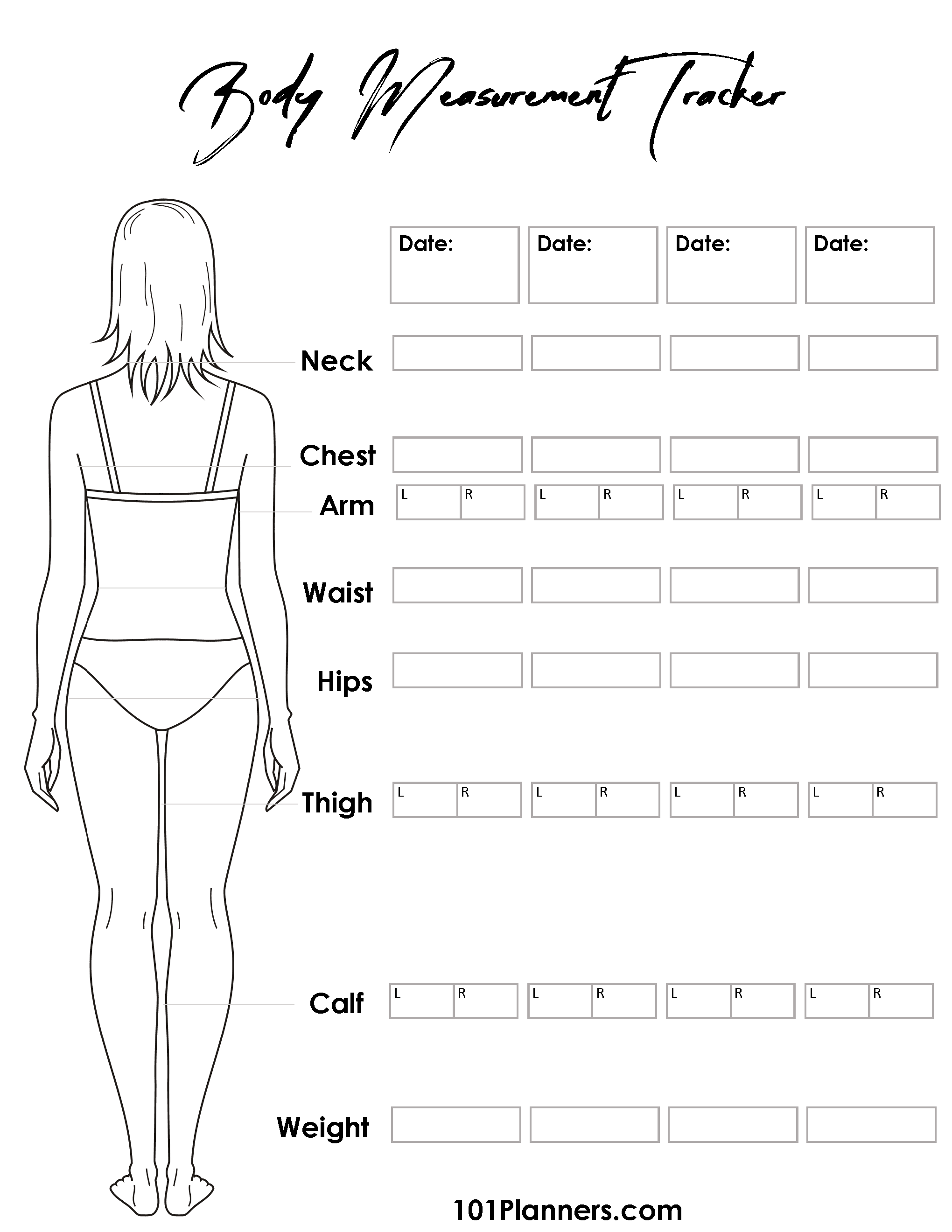 PRINTABLE Women s Body Measurement Sheet Fashion Designer Template