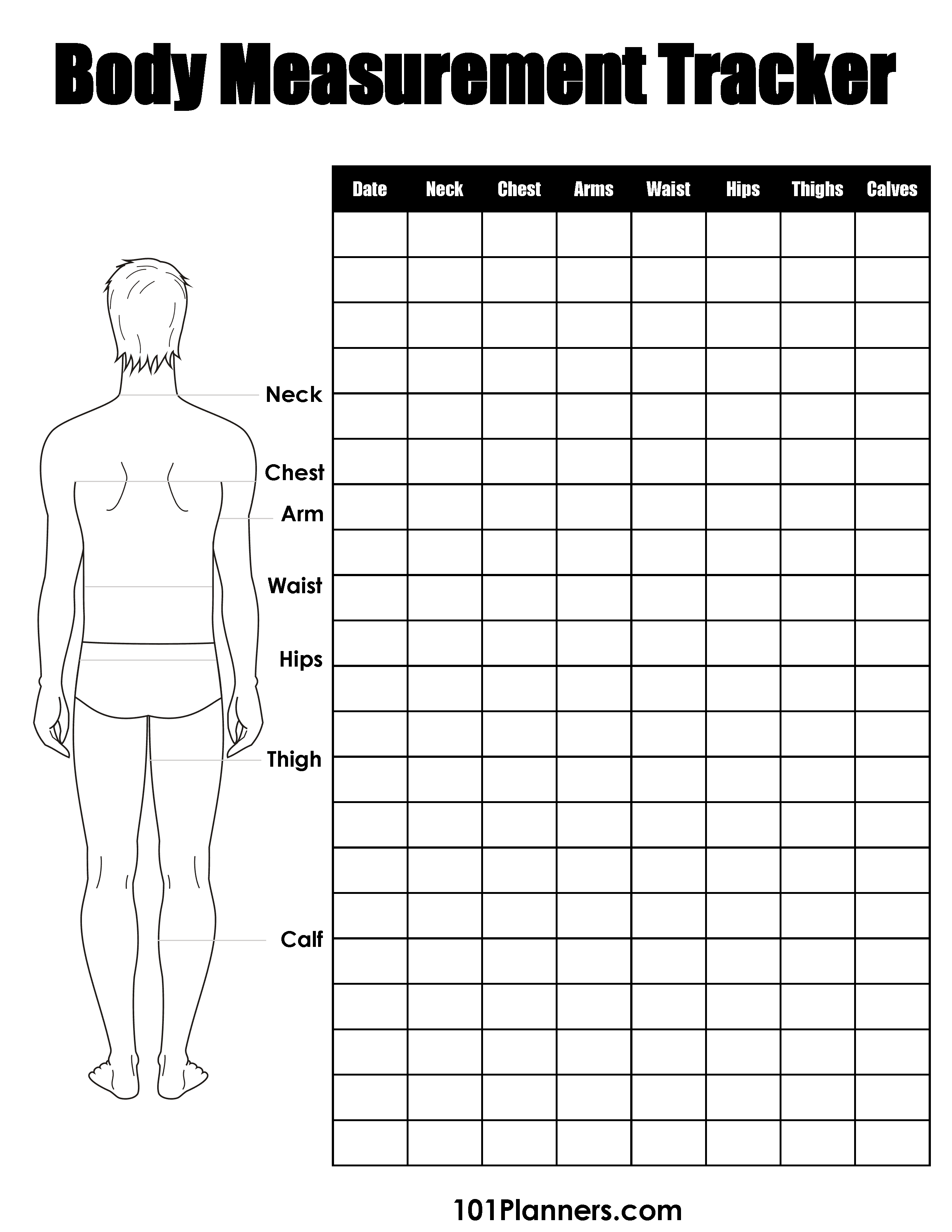 Free Body Measurement Chart Printable for Men & Women