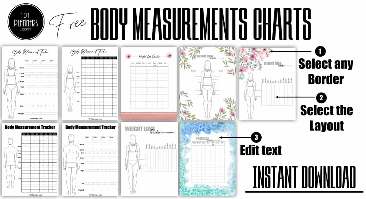 Body Measurement Chart: Body Measurement Tracker, Log book
