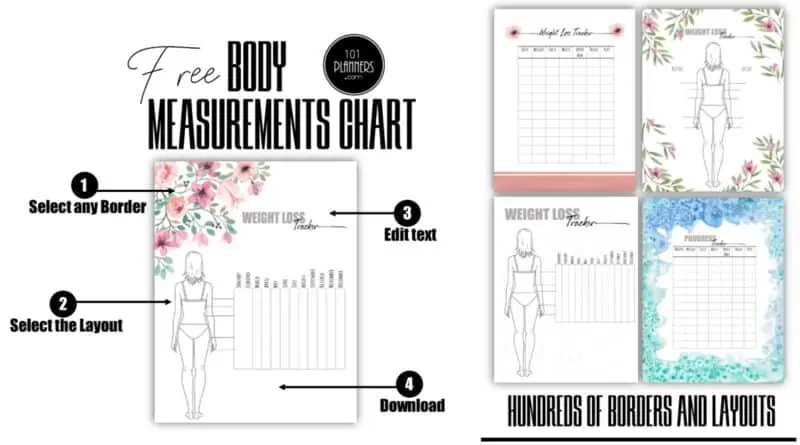 Free Printable Guided Tile Style Body Measurement Chart For Female